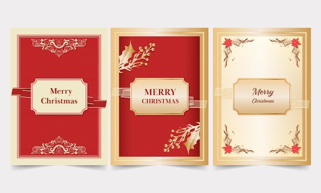 Set Of Merry Christmas Celebration Greeting Card In Red And Golden Color