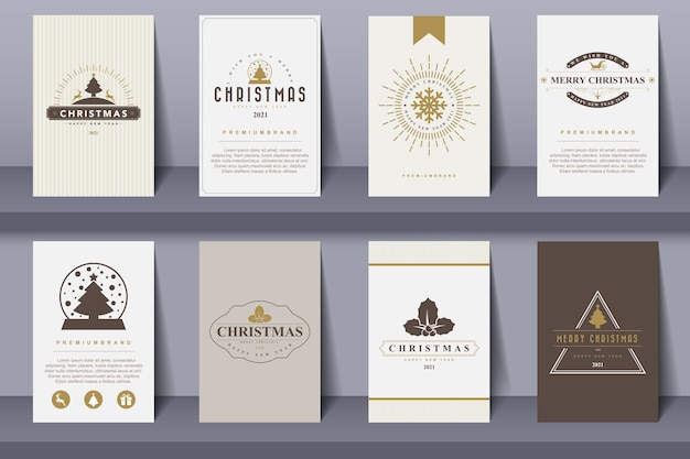 Set of   Merry Christmas and Happy New Year  brochures in vintage style .