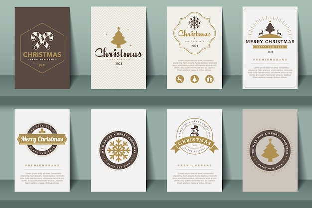 Set of   Merry Christmas and Happy New Year  brochures in vintage style .