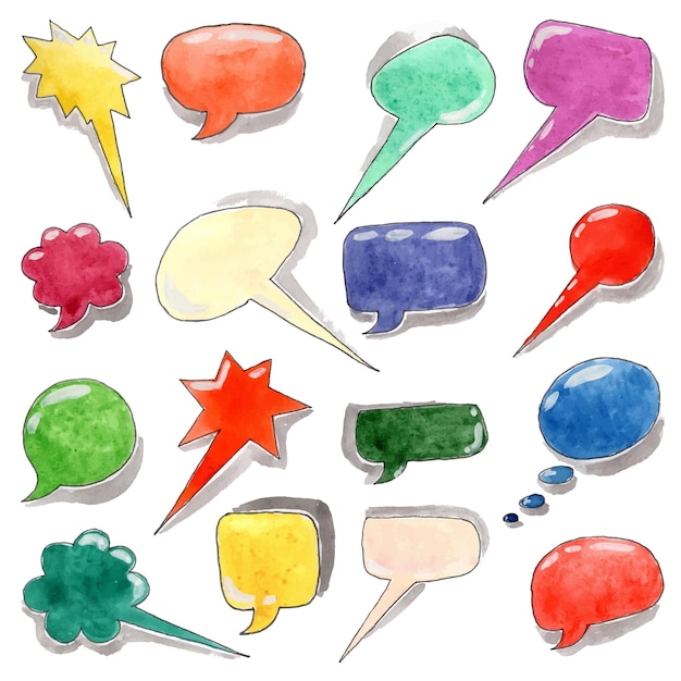 Set of message bubbles Sketch speech bubbles Watercolor and liner 3D effect