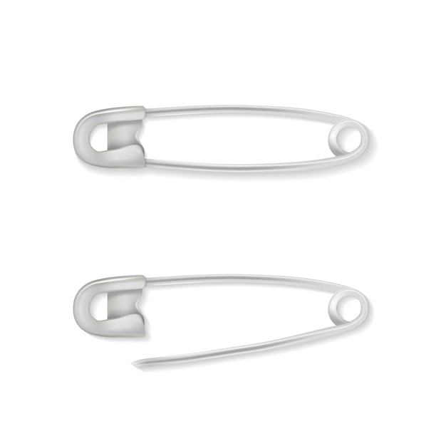 Set of metal safety pin isolated on white background illustration