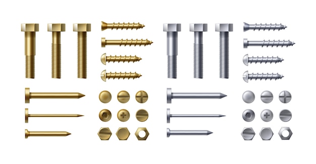 Set of metal screws illustration