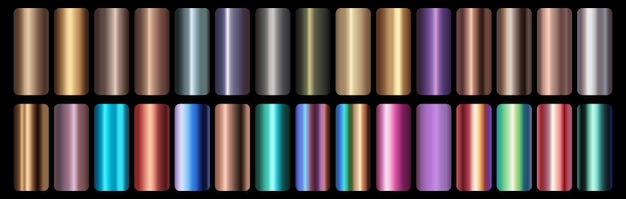 Vector set of metallic gradients different colored metal gradients set metallic gradients collection