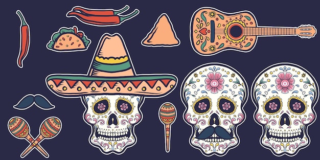 set of mexican art illustration