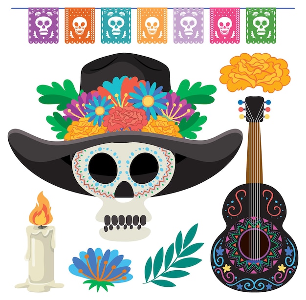 Set of Mexican day of the dead element