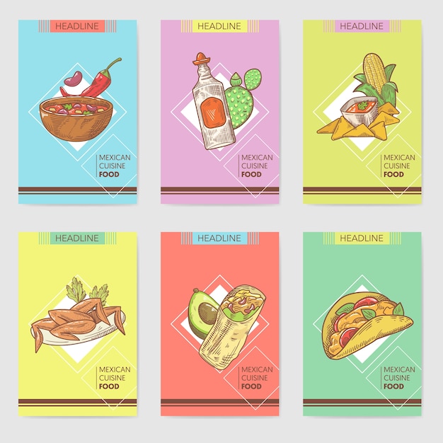 Vector set of mexican food covers