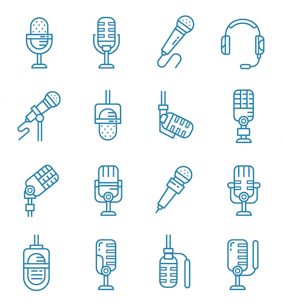 Set of microphone icons with outline style