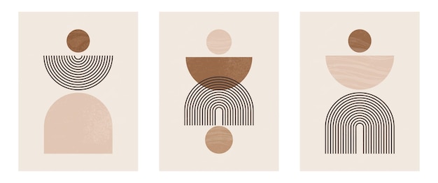 Set of Mid century modern minimalist art print with organic natural shape Abstract background