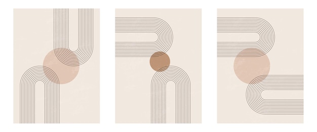 Set of Mid century modern minimalist art print with organic shape Abstract background geometric line