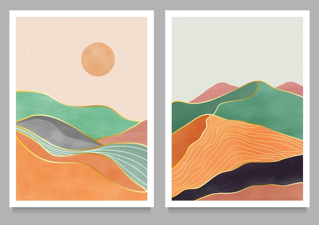 Set of Mid century modern minimalist art print