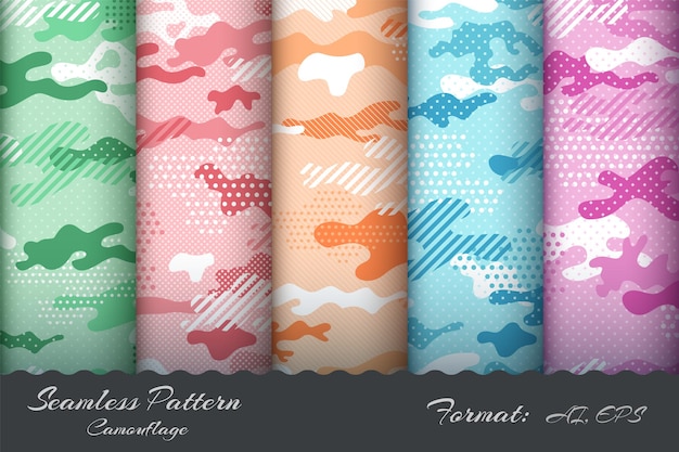 Set Miilitary Camouflage Seamless Pattern