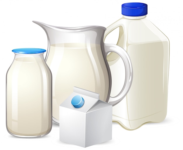 Vector set of milk on different container