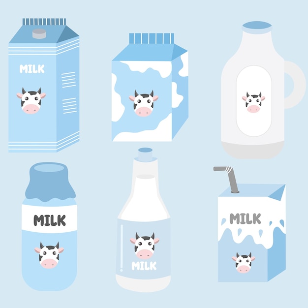 Vector set of milk in different packages hand drawn elements for design farm products healthy food