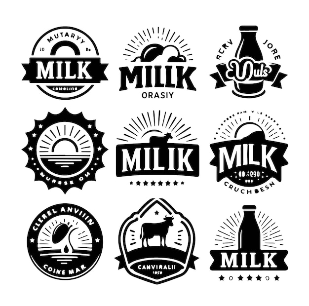 Vector set of milk logos labels badges emblems with splashes isolated on background vector