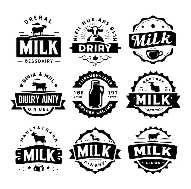 Vector set of milk logos labels badges emblems with splashes isolated on background vector