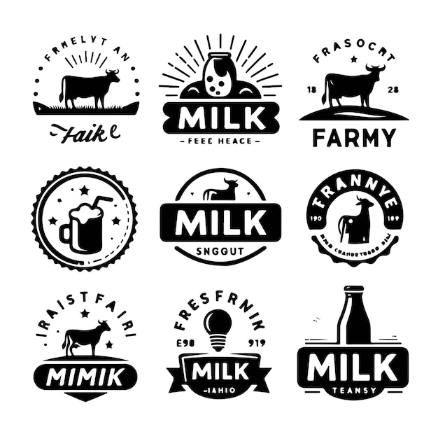 Vector set of milk logos labels badges emblems with splashes isolated on background vector