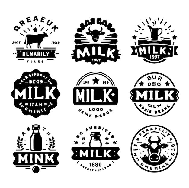 Vector set of milk logos labels badges emblems with splashes isolated on background vector