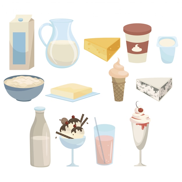 Set of milk products. Collection of dairy products. Food products from milk.