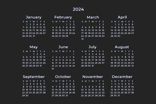 Vector set of minimal calendars year of 2024