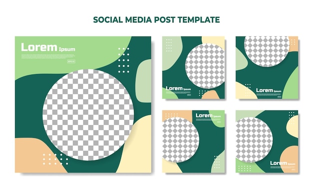 Set of minimal editable banner templates Green modern color with geometric shapes