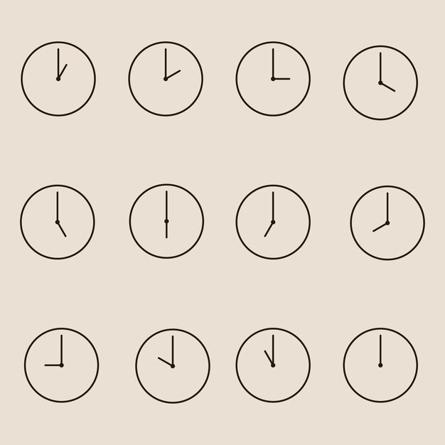 Set of Minimal line art clock icon and symbol creative illustration design