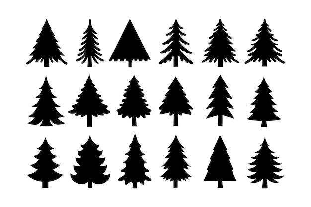 A Set of Minimal Pine Tree Icon Silhouette