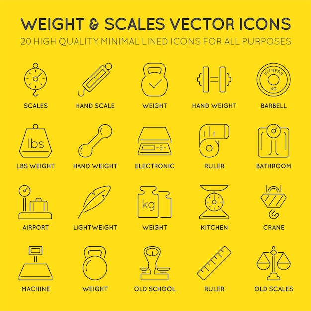 Set of Minimal Weight and Scales Related Vector Line Icons Perfect Pixel Thin Stroke 48x48