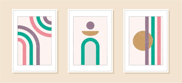 Set of minimalist geometric art posters Contemporary design posters template with primitive shapes elements Modern contemporary creative trendy abstract templates vector illustration