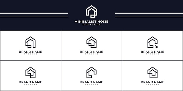 set of minimalist home with line art style logo design template