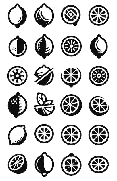 A set of minimalist lemon icons in black and white