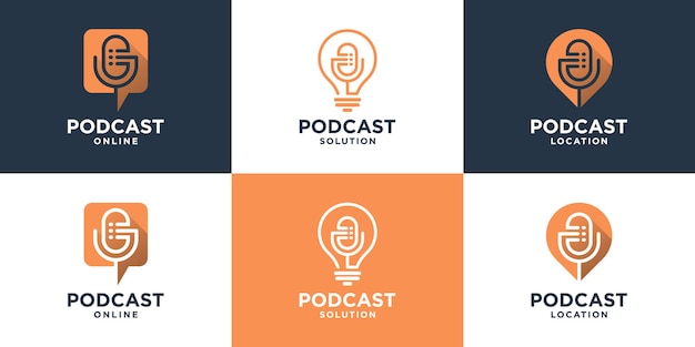 Set of minimalist podcast logo with line art style