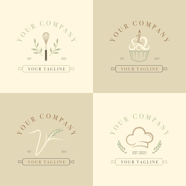 Set of minimalist simple and clean logo for pastry or Bakery company in lightbrown background