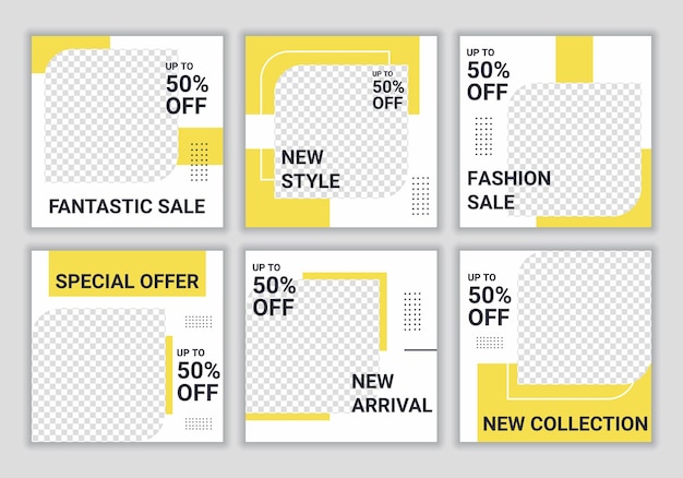 Set of minimalist square banner for social media post design template Fashion mega sale advertising Digital banner poster digital layout Sale and discount promo Vector illustration