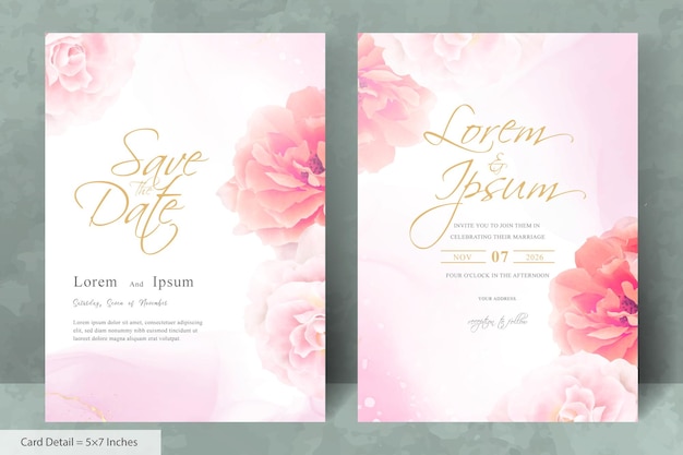 Set of Minimalist Wedding Invitation card Template with Watercolor Hand Drawn Floral