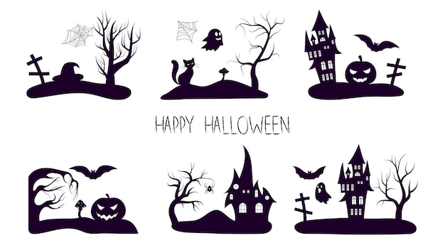 set of minimalistic black halloween composition