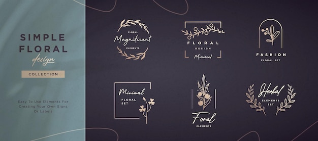 Set of minimalistic elegant geometric floral elements Premade decorative fashion labels signs Vector