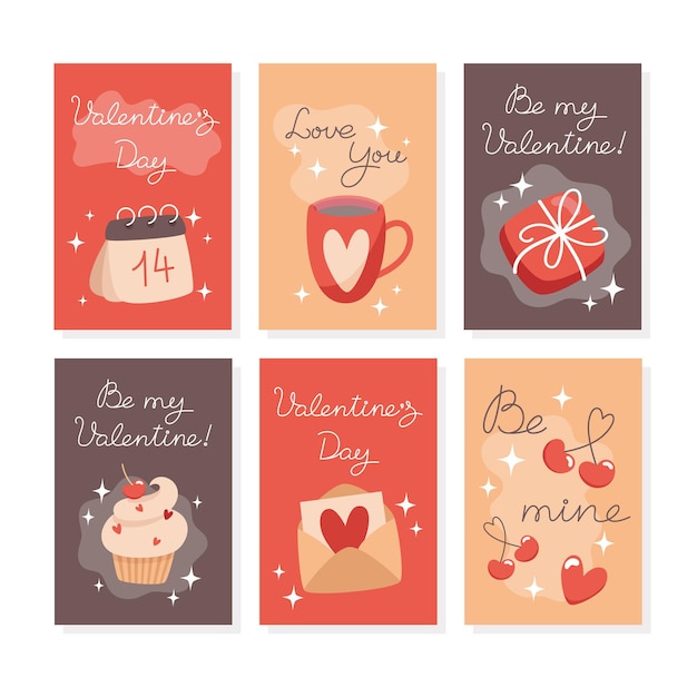 Set of minimalistic valentines day cards in flat style