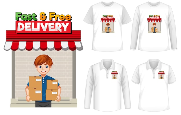 Set of mockup shirt with delivery theme