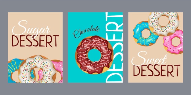 Set mockups donuts for menu Sweet sugar donuts Menu cover design template Or packaging for sweets