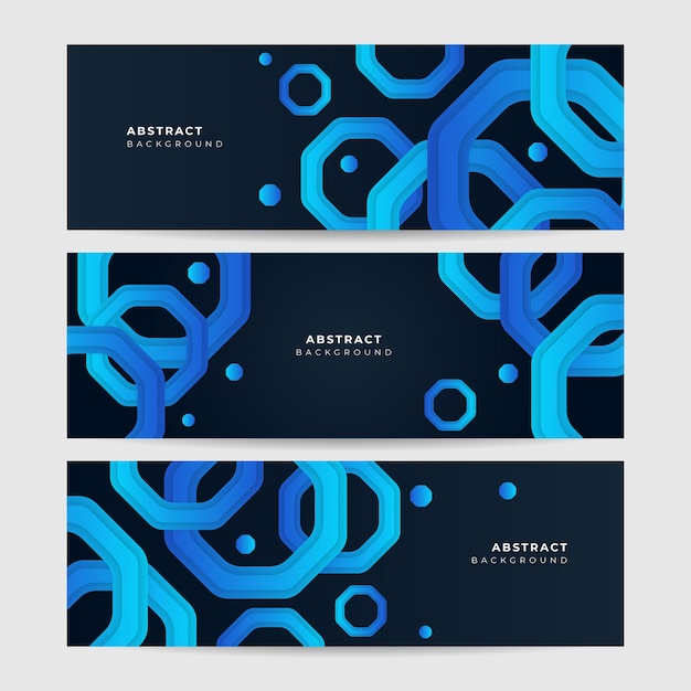 Vector set of modern abstract dark blue banner background vector illustration template with pattern design for technology business corporate institution party festive seminar and talks