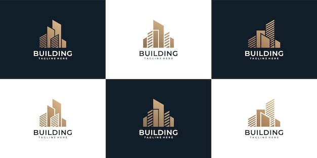 Set of modern building construction corporate real estate logo property