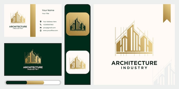 Set of modern  building design logo template in gold color