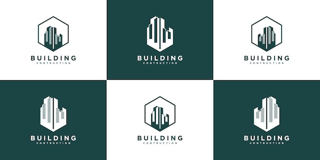 Set of modern building real estate logo design collection Premium Vector