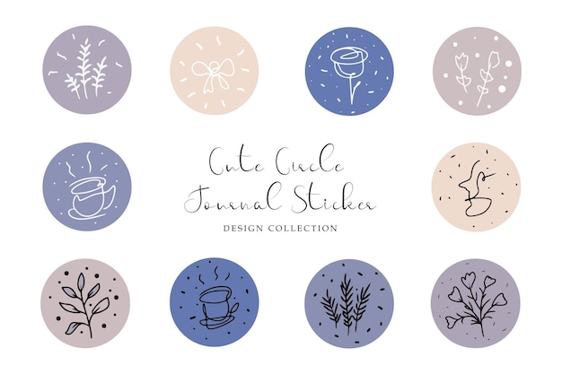 a set of modern circle journal sticker design