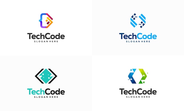 Set of Modern Coding logo designs concept vector Programmer Technology logo icon vector