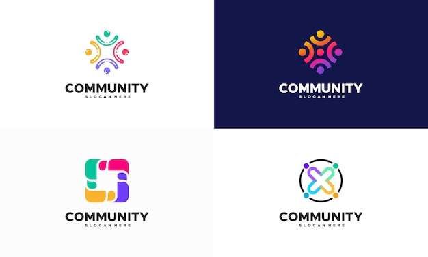 Set of Modern Community logo designs concept vector, Group people logo template designs