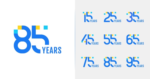 Set of modern digital anniversary logo 11 12 13 14 15 16 17 18 19