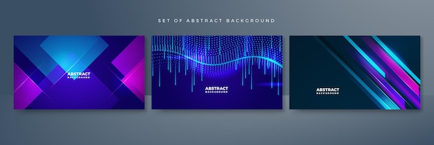 Vector set of modern digital business technology blue purple abstract design background with lines waves speed lights motion data concept science element cyberspace shapes and connection lines