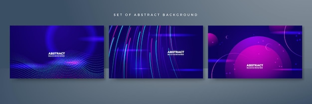 Vector set of modern digital business technology blue purple abstract design background with lines waves speed lights motion data concept science element cyberspace shapes and connection lines