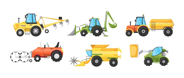 Set of modern farm agricultural vehicles and machinery